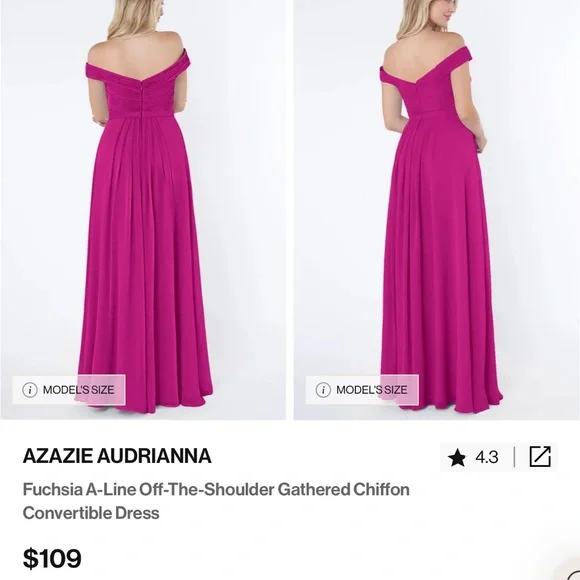 Azazie Audrianna Fuchsia Off-Shoulder Dress - Picture 4 of 11